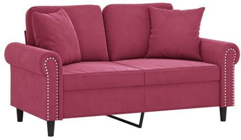vidaXL Sofa 2 Sitzer, Couch mit Zierkissen, Liegesofa für Wohnzimmer, Polstersofa Sessel Relaxsofa Loungesofa Relaxcouch, Weinrot Samt