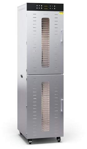 Klarstein Dörrautomat Edelstahl – 4.000-W-Dörrgerät, 48 Edelstahl-Einlegeböden, 30–90 °C, 24-Stunden-Timer, 6 Ventilatoren, 2 Trockenkammern, 50–55 dB, ideal für Obst, Gemüse, Fleisch, Kräuter, Silber