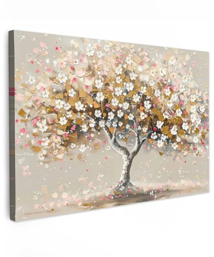 MuchoWow© Cuadros Decoracion Salon Modernos para Dormitorios Cuadro | 120x80 cm - Decorativos de Lienzos Decorativo Pared Comedor Pasillo Flores - Rosa - Arte - Árbol la Vida