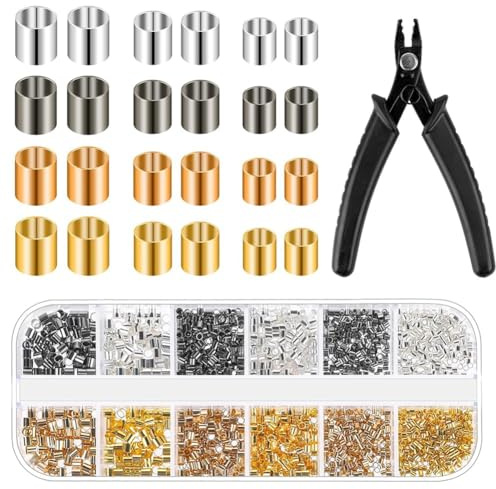 Wisboey 2200 Piezas Tubos de Engarzado de Cuentas de Engarce de Joyería con Alicates de Engarzado Cuentas de Engarce para Suministros de Abalorios para Fabricación de Joyas