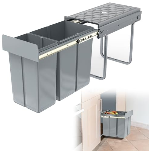 Froadp Basurero de Cocina Integrado, Cubo de Basura Extensible, 2 Compartimentos, Sistema de Separación de Basura, Salida Completa con Guías Telescópicas 48 x 26 x 41,8 cm - 1x20L+1X10L