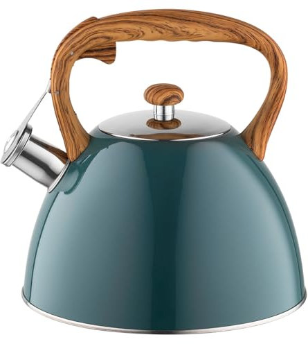 FLORINA - Bouilloire Inox (2,5 l) I Bouilloire Sifflante FRANK I Poignée Résistante à la Chaleur I Non Electrique I Induction, Gaz I Pour Thé et Café I Couleur: Vert foncé mat
