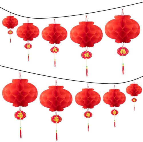 Decoración de Año Nuevo chino 2024, impermeable, decoración colgante tradicional, faroles de papel rojo plegables para festivales de primavera, bodas, hogar, fiesta de cumpleaños