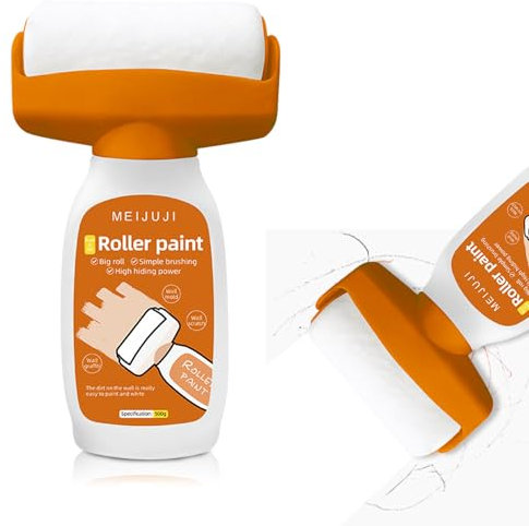 Yuragim 500g Wandfarbe Ausbessern Weiß, Ausbesserungsfarbe Weiss Farbe Wand Ausbessern Roller, Wandreparatur Rollbürste mit Wandreparaturpaste für Graffiti Kratzer Flecken Risse und Beschädigte Wände