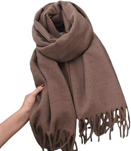 Keninll Damen Schal Kaschmir Schal Fransen mit bunten Punkten Winter Mode Decke Weich Warm und Bequem, braun, 70inch
