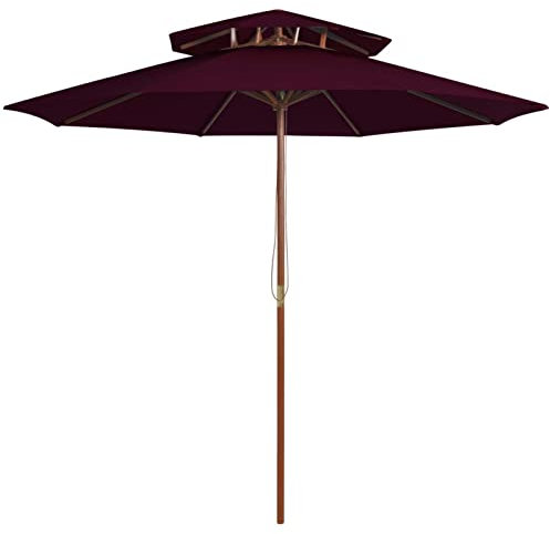 ShGaxin Zweistöckiger Sonnenschirm, Terrassenschirm, Terrassenschirm, Outdoor-Sonnenschirm, Strandschirm, Outdoor-Sonnenschirm, Terrassenschirm, aus Holz, Bordeaux, 270 cm