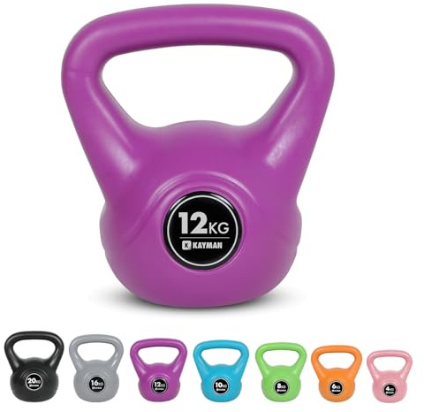 Kayman Kugelhantel-Set, 4, 6, 8, 12, 16 und 20 kg, ergonomischer Griff und flacher Boden für Stabilität, Heim-Fitness-Gewicht für Krafttraining, Cardio- und Fitness-Workouts, langlebige Kugelhanteln