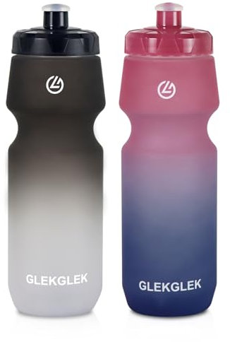 GLEKGLEK Trinkflasche Sport 750ml, Fahrradflasche Geruchsfrei, für Indoor Cycling Schwimmen Tägliche Flüssigkeitszufuhr (Schwarz Weiß & Rosa Blau)