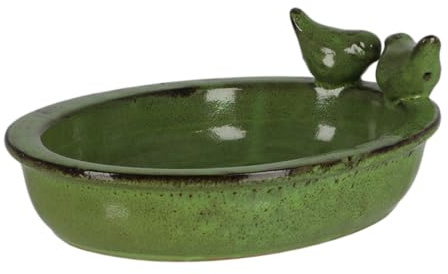 Generisch Ovale Vogeltränke 31 x 24cm grün Terracotta Vogelbad Futterschale Gartendeko