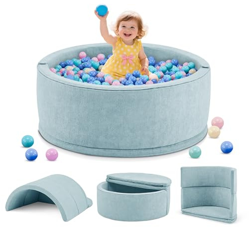 Aunekiv Bällebad ohne Bälle für Baby ab 1 Jahr, 7-in-1 Multifunktionales Schaumstoff Bällepool Ballgruben Kinder, Blau