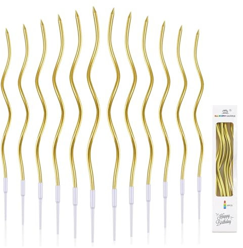 JJiaoLinin Metallico Candeline, 36 pièces Candele Torta di Compleanno,Torta Compleanno Ondulate Sottile Candele con Supporti, Perfette per Decorazioni di Torte di Compleanno Matrimoni (Oro)