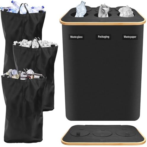 GIOVARA Conservazione Delle Bottiglie con Coperchio 160L Borse Raccolta Differenziata, Raccoglitore per Bottiglie vuote, Cestello Estraibile con 3 Sacchetti Portatutto per Cucina Campeggio
