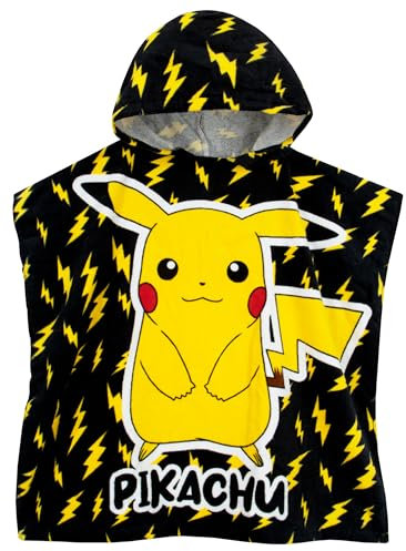 Pokemon Towel Poncho | Pikachu Kids Beach Towel | Hooded Bath Towels | Cotton Swimming Towels | One Size | Black