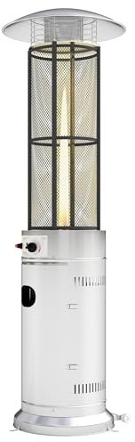 Outsunny 11 KW Freestanding Gas Patio Heater, Adjustable Outdoor Garden Propane Heater with Tip-Over Switch, Wheels, Pulse Ignition, Tank Room with Openable Door, Silver Tone