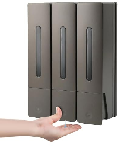 Seifenspender Ohne Bohren, 3 Kammer Shampoo und Conditioner Spender für Bad | Duschgelspender Schwarz Wandmontage, 3 x 450 ml Shampoospender, Gleichmäßige Flüssigkeitsabgabe für Flüssigseife und Spülung