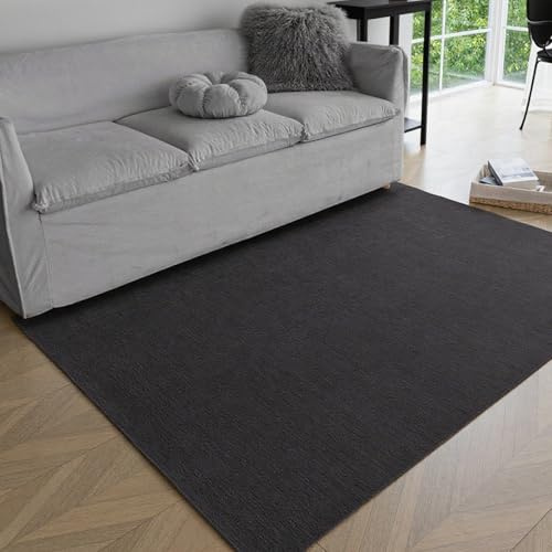 Obundi Schwarz Teppich Kurzflor 60x120cm Bettvorleger rutschfest | Maschinenwaschbar, 5mm Dicke, Dünner Teppich, für Wohnzimmer, Schlafzimmer, Kinderzimmer, Eingangsbereich, Küche