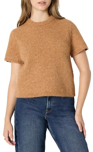 Amazon Essentials Top in Felpa a Maniche Corte in Mohair Sintetico, Vestibilità Rilassata Donna, Cammello Puntinato, XL