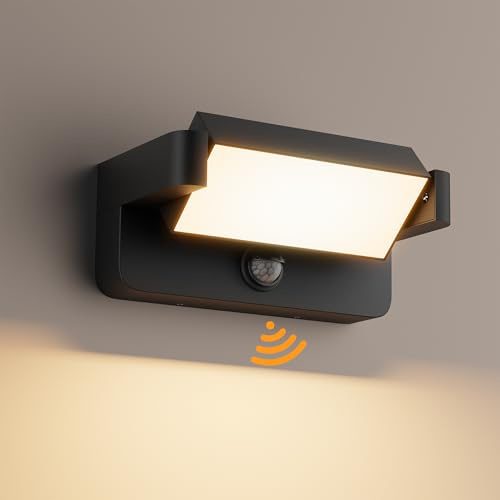 Aipsun 24W Außenwandleuchte Außenlampe mit Bewegungsmelder, LED Wandleuchte Innen Außen Wandlampe mit Schwenkbar Panel, IP65 aussenlampe wand, 3000K Warmweiß für Terrasse Eingang Garten (Schwarz)
