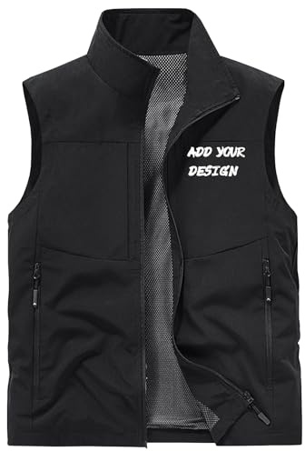 Nicevhljac Gilet da uomo personalizzabili Gilet casual ad asciugatura rapida senza maniche con stampa logo gilet sportivo leggero con tasche multiple, Nero , L