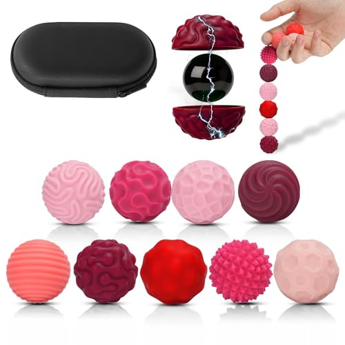 Ainiv 9 st magnetiska stressbollar för vuxna, mini sensoriska bollar magnetiska fidgetleksaker i silikon, för att lindra ångest, irritabilitet och spänning, ADHD, autism (röd rosa)