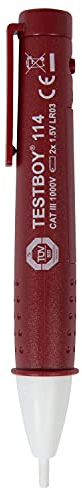 Testboy 114 berührungsloser Spannungstester ab 12 V AC mit optischer und vibrierender Anzeige (Volt Detektor, integrierte LED-Taschenlampe, CAT III 1000 V, ABS-Kunststoffgehäuse), Rot