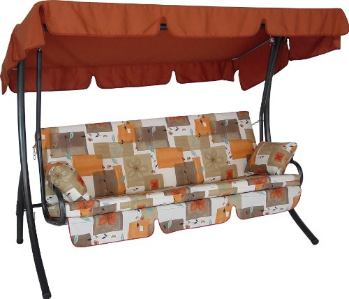 ANGERER Hollywoodschaukel Trend beige-braun-Terra Gemustert | Gartenschaukel Made in Germany, Schaukel zum Sitzen, Liegen und Entspannen, inklusive Bett-Funktion, einfache Montage