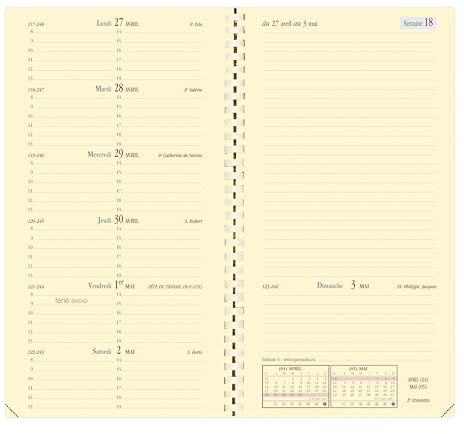 Quo Vadis - Kalendereinlagen – Spiralbindung – 2025 – Italnote S – Wochenkalender horizontal – Französisch – 12 Monate und 1/2 von Mitte Dezember bis Dezember – 8,8 x 17 cm – Papier Clairefontaine