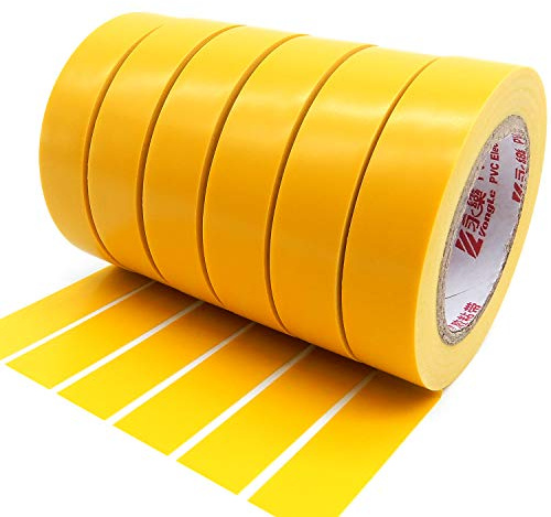 Maveek Isolierband Gelb, 6 Rollen 15mm x 15 m isolierband Wasserdicht Elektrisch PVC klebeband für kabel isolierung, Reparatur und Bündelung von Kabeln