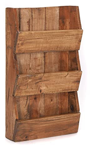 DESIGN DELIGHTS ZEITUNGS WANDREGAL News 60 | Mahagoni massiv, 60x38x11cm (HxBxT) | Zeitungsregal, Magazinhalter | Farbe: 01 Natur-Vintage