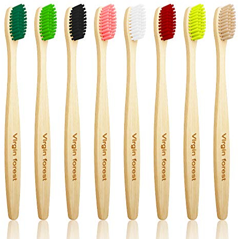 Bamboo Toothbrush, Wooden Toothbrushes, Biodegradable Eco Friendly Vegan Natural Organic Bamboo Charcoal Tooth Brush, Set of 8 Color of Medium Firm Bristles