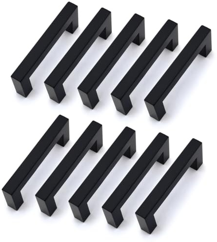 Drenky 10 Stück Schwarz Rostfreier Stahl Türknäufe, Möbelgriff mit Schraube für Schublade, Schrank, Möbel, Küche, Heimdekoration, Lochabstand 64 mm