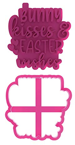 LissieLou Bunny Kisses and Easter Wishes Cookie Cutter and Stamp Easter Icing Stamp Fondant Embosser - Light Pink
