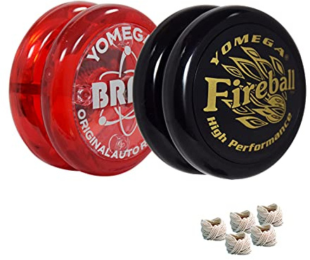Yomega 2 Legendary Spinners The Original Yoyo with A Brain and Fireball Transaxle Yo-Yo for All Level String Trick Play +5 Extra Strings (Fireball Black-Brain Red)