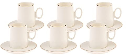 Karaca Snow Set of 6 Coffee Cups, Espresso Cup and Saucer Set, Mocha Cup, Turkish Coffee Cup, 12 Pieces, Traditional Turkish Pattern Capacity
