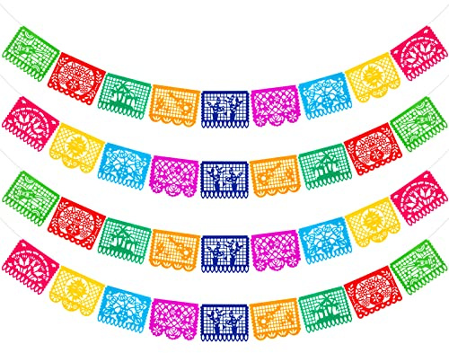 Qpout Bannières Du Jour Des Morts Décorations de fête Bannière Mexicaine,Décorations Colorées Ajourées Fiesta Mexicaine Dia De Los Muertos Guirlande Cinco De Mayo Décorations pour Cotillons