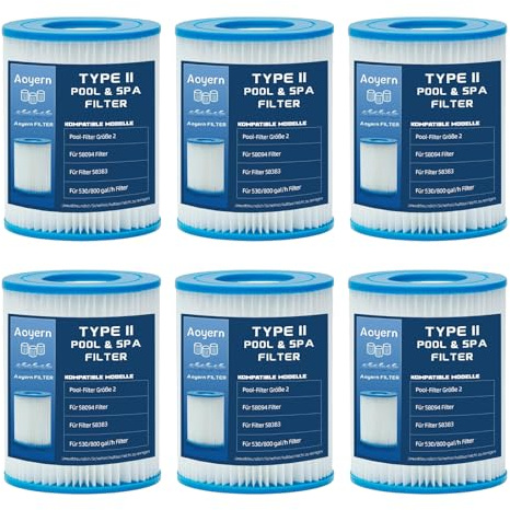 Aoyern Filtro tamaño 2, Filtro de Piscina tamaño 2 para filtros 58383, Cartuchos de Filtro Talla II para Flowclear (6 Unidades)