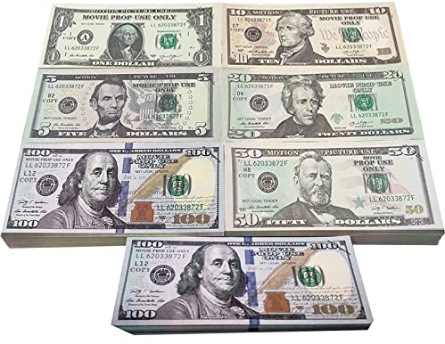 120 Blätter Prop Money,Spielgeld Dollar Scheine Originalgröße,Copy Money,Spielgeld für Kinder Kaufladen,Cash Film Play Toy Set (20 x 1$,10$,20$,50$,100$)