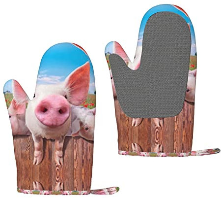 Guanti da barbecue divertenti con stampa di maiale, guanti da barbecue in silicone resistente al calore, guanti da forno da cucina, per barbecue, cucina