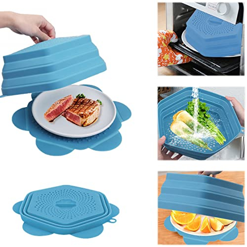 1 Set Microwave Food Cover Silicone, Microwave Lid Collapsible Microwave Plate Cover, Microwave Splatter Ventilated Cover with Anti-Slip Mats Plate Covers for Food Microwave 10.5in