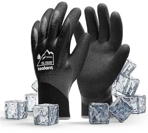 Guantes impermeables para hombres y mujeres, guantes de congelador con agarre, doble inmersión de nitrilo para repeler el aceite extremo, para construcción, mecánica, minería, fontanería, negro, XXL