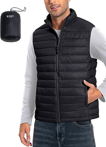 Pioneer Camp Puffer Vest Men Lightweight Packable Water-Resistant Warm Quilted Black Winter Sleeveless Outerwear Vest for Work Casual Travel(Black)
