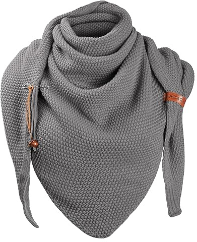 Xnova Bufanda Mujer Triangular Chal de Punto Invierno Cálido Grande Bufandas con Alfiler Casual Pañuelos Color Sólido Suave Moda Caliente Mantas(Gris medio,Talla única)