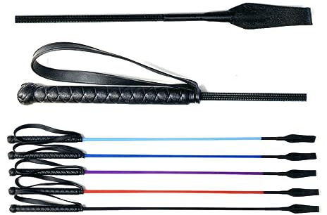JA Horse Springgerte Springstock Reitgerte Pferd Peitsche mit Lederoberteil Gummigriff und Handgelenkschlaufe (60 cm, schwarz)