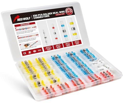 RED WOLF Lötverbinder Schrumpfverbinder 330 Stück, Stoßverbinder Kabelverbinder Wasserdicht Für Kfz Marine Home Solder Seal Wire Connectors Geschweißte Connector Kit Schrumpfverhältnis 3:1