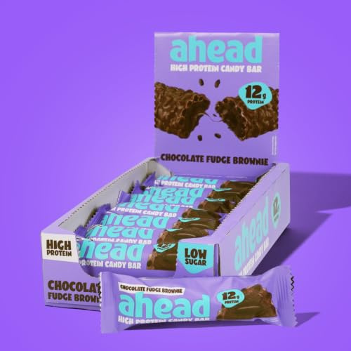 ahead Protein Riegel | Fudge Brownie | 14x 45g Extra softer Protein Riegel mit cremigem Kern | Low Carb Eiweißriegel ohne Zuckerzusatz & ohne Palmöl