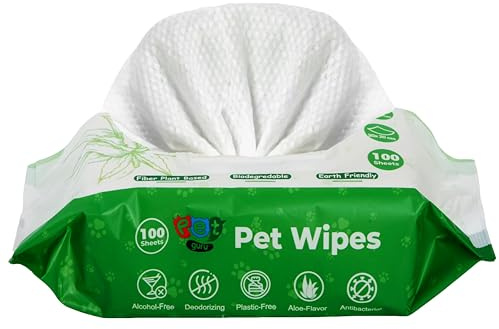 Pet Guru® Dogs & Cats 100% Plastic Free Biodegradable Antibectrial Deodorizing Multi-Purpose Cleaning Thick Pet Wipes Fiber Plant Based Alcohal Free Pet Wipes (100 Wipes, Unscented)