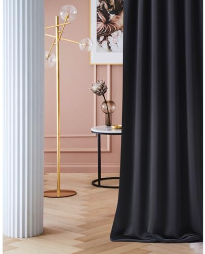 ROOM99 Gardin med veckband Laurel 140 x 250 cm bredd x höjd, mörkläggning, ogenomskinlig skjutgardin, gardin, gardin, vardagsrum, sovrum för skensystem, svart, 1 st