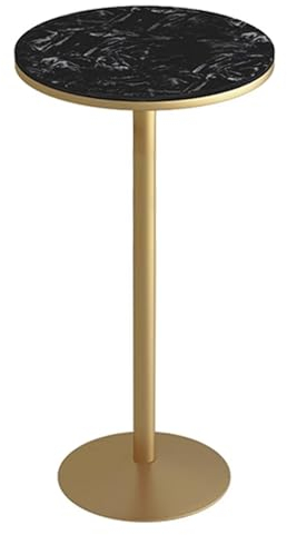 Runder Cocktail-Bartisch, hoher Bistro-Pub-Tisch, kleiner Beistelltisch für Zuhause, Büro, Küche, Esstisch, Beistelltisch, schwarze Marmorplatte und Eisensockel, Kaffee-Besprechungstisch ( Size : Heig
