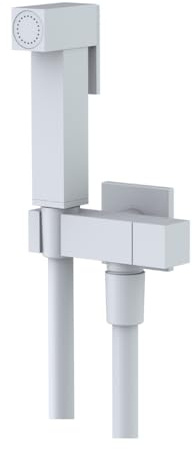 Kit Idroscopino Wc Doccetta Ottone Portatile Shut-Off Monogetto Azionamento a Leva (1, Bianco Opaco Quadro)