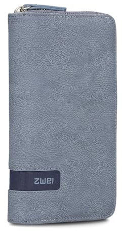 Zwei große Damen Geldbörse M.Wallet MW2 Portemonnaie aus weichem Kunstleder, Geldbeutel mit umlaufendem Reißverschluss, 15 Kartenfächern, 2 Scheinfächern, Münzfach & Sichtfach (Nubuk-Sky)